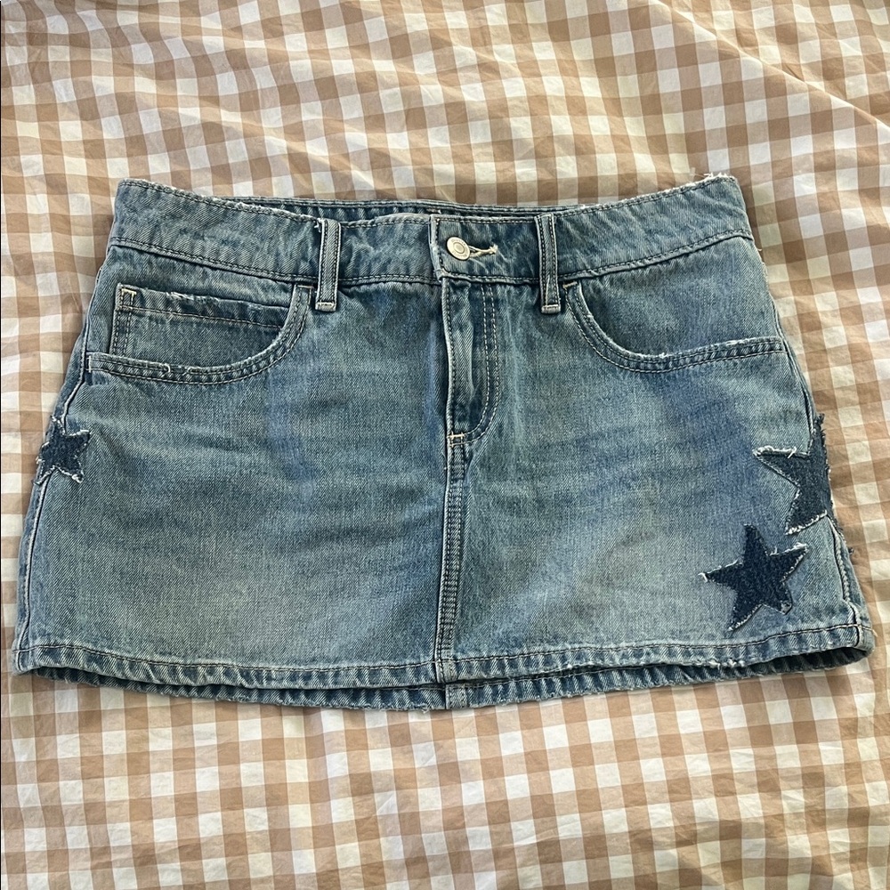 Hollister Denim Mini Skirt with Star Patch - Light Blue
